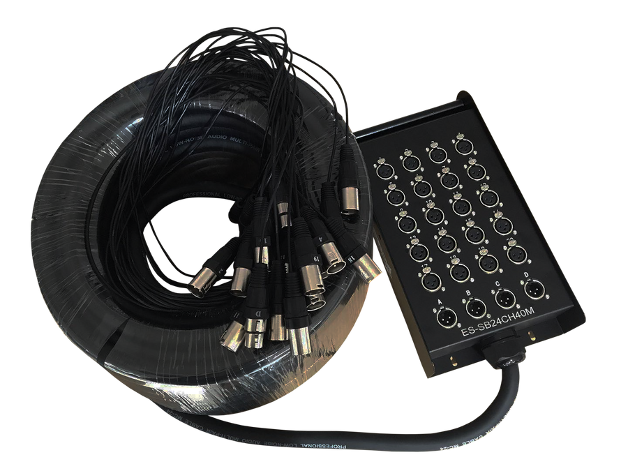 CABLE MEDUSA CON CAJA PARA ESCENARIO, 24 CANALES, (20 HEMBRAS XLR+ 4 MACHO XLR), 40 MTS