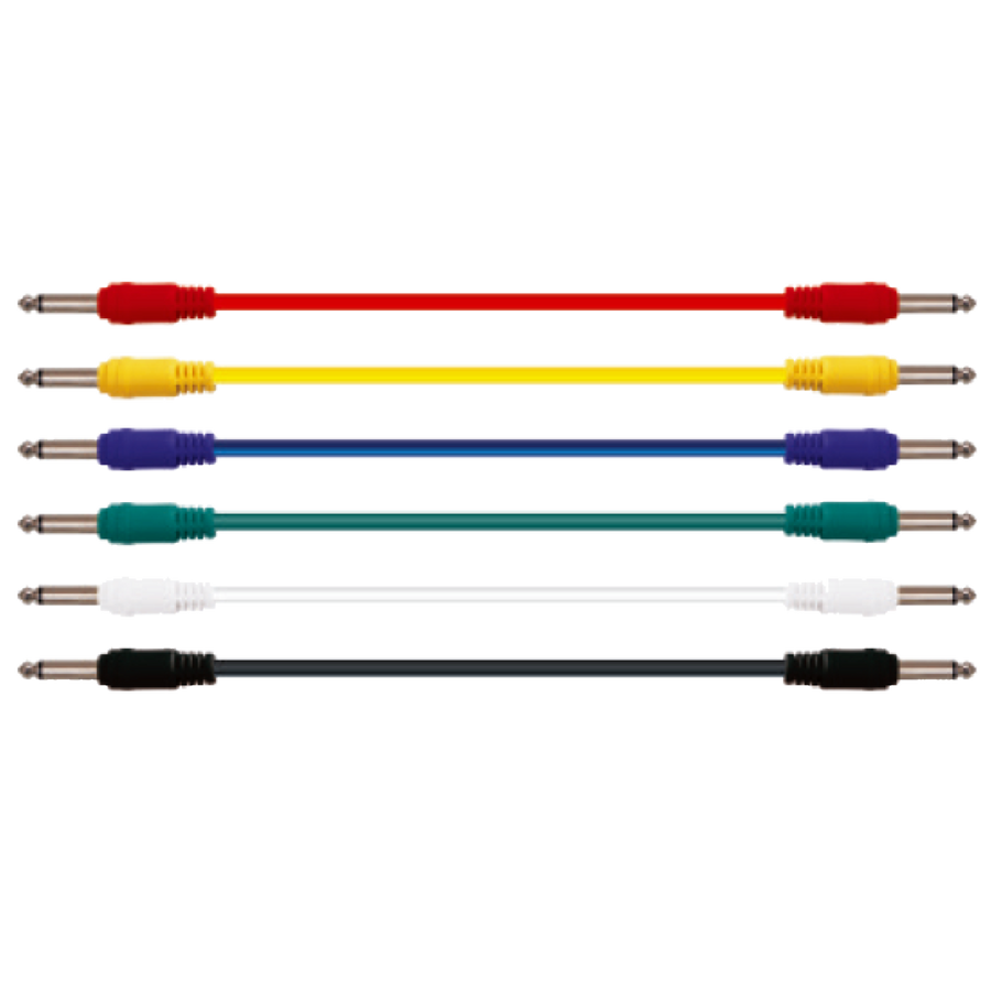 SET DE CABLE PARA PACHEO, 6.3MM A 6.3MM, 6 COLORES, 1 MT