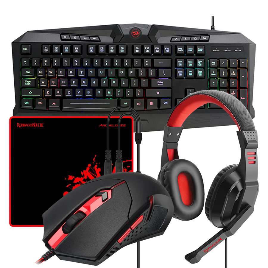 Kit Gaming Teclado RGB + Mouse 6D + Auricular + Mousepad REDRAGON S101-BA