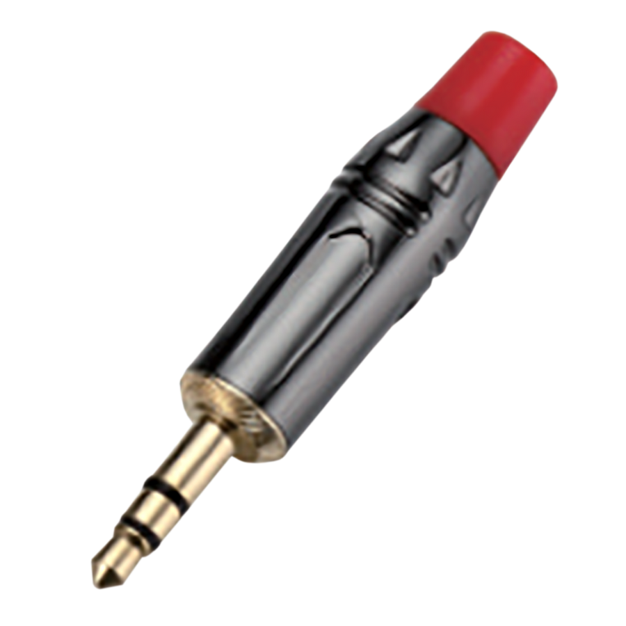 PLUG 3.5MM, CON RESORTE, ESTEREO, ROJO, METALICO