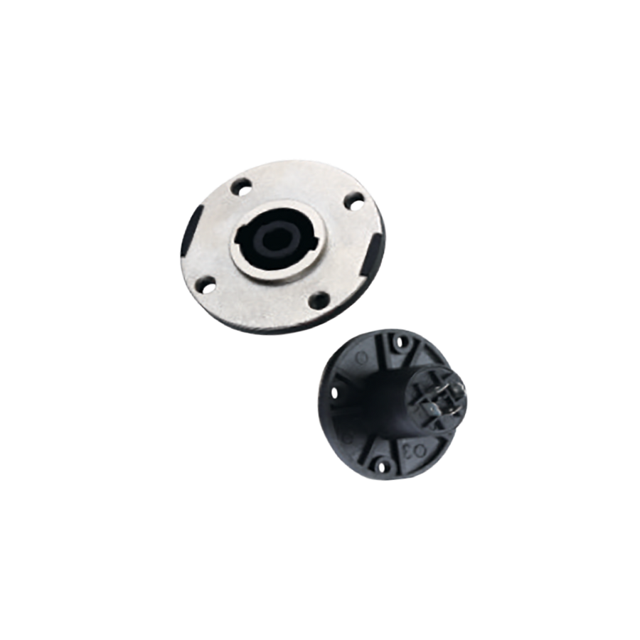 JACK SPEAKON DE CHASIS, PLACA FRONTAL METALICA, 4 PINES, 2 VIAS, CUADRADA