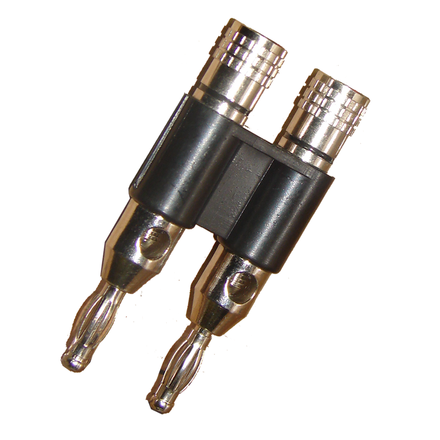 PLUG BANANA DORADO DOBLE, GRUESO, NEGRO, PLASTICO