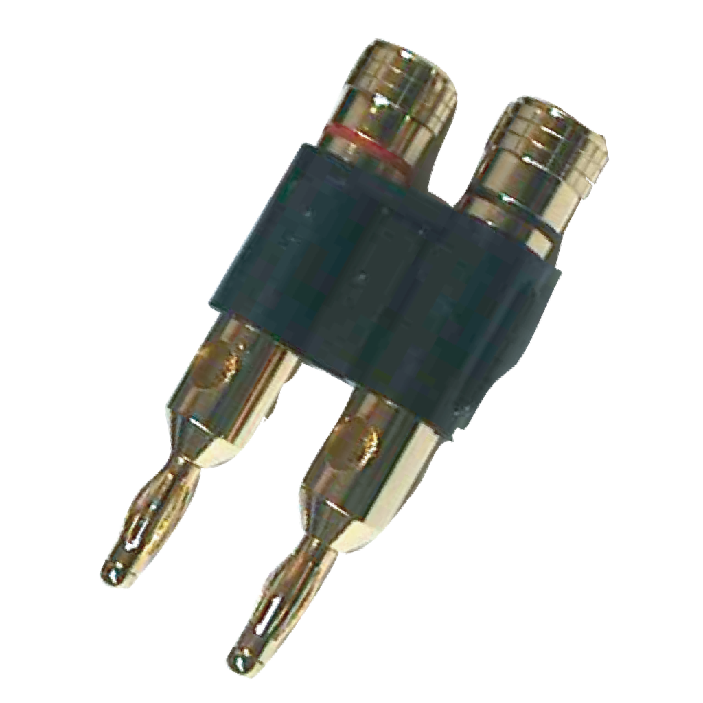PLUG BANANA DORADO DOBLE, GRUESO, NEGRO, PLASTICO
