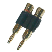PLUG BANANA DORADO DOBLE, GRUESO, NEGRO, PLASTICO