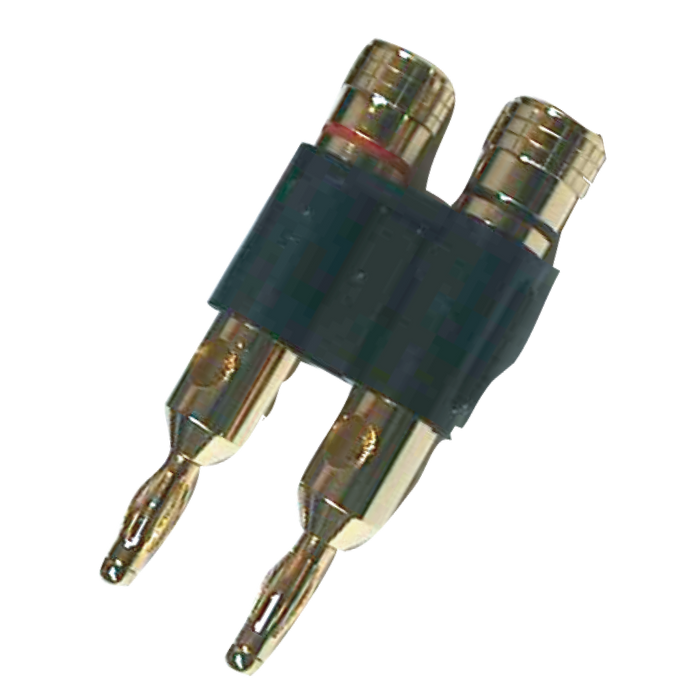 PLUG BANANA DORADO DOBLE, GRUESO, NEGRO, PLASTICO