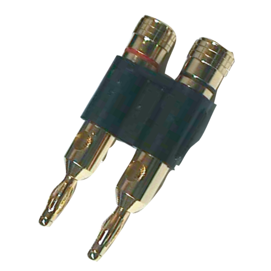 PLUG BANANA DORADO DOBLE, GRUESO, NEGRO, PLASTICO