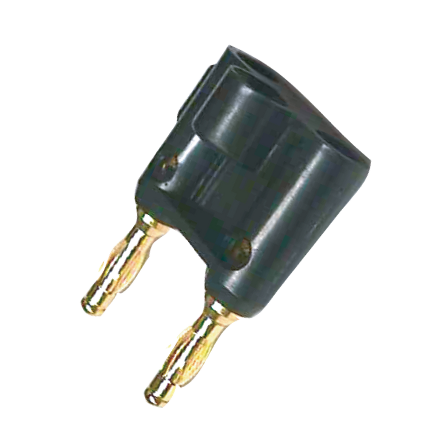 PLUG BANANA DORADO DOBLE, FINO, NEGRO, PLASTICO