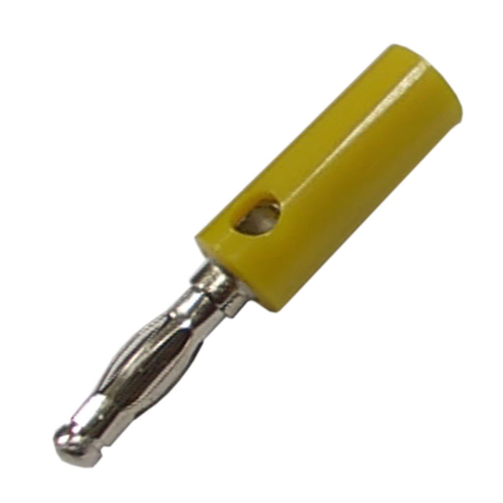 PLUG BANANA PLATEADO, AMARILLO, PLASTICO