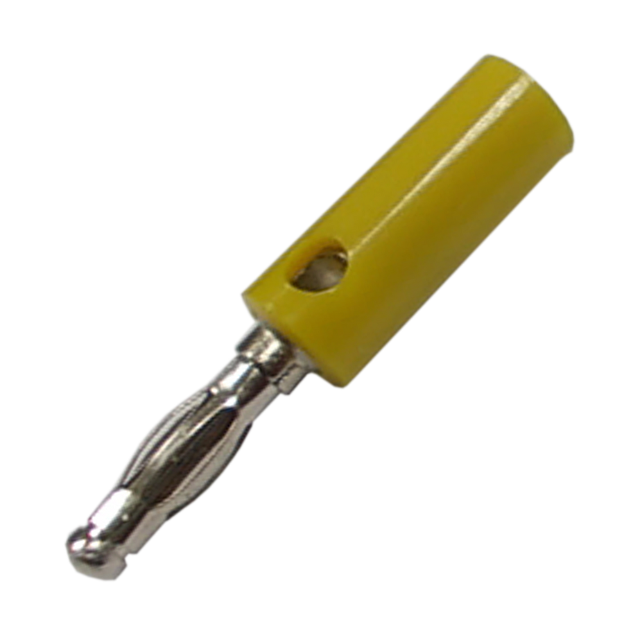 PLUG BANANA PLATEADO, AMARILLO, PLASTICO