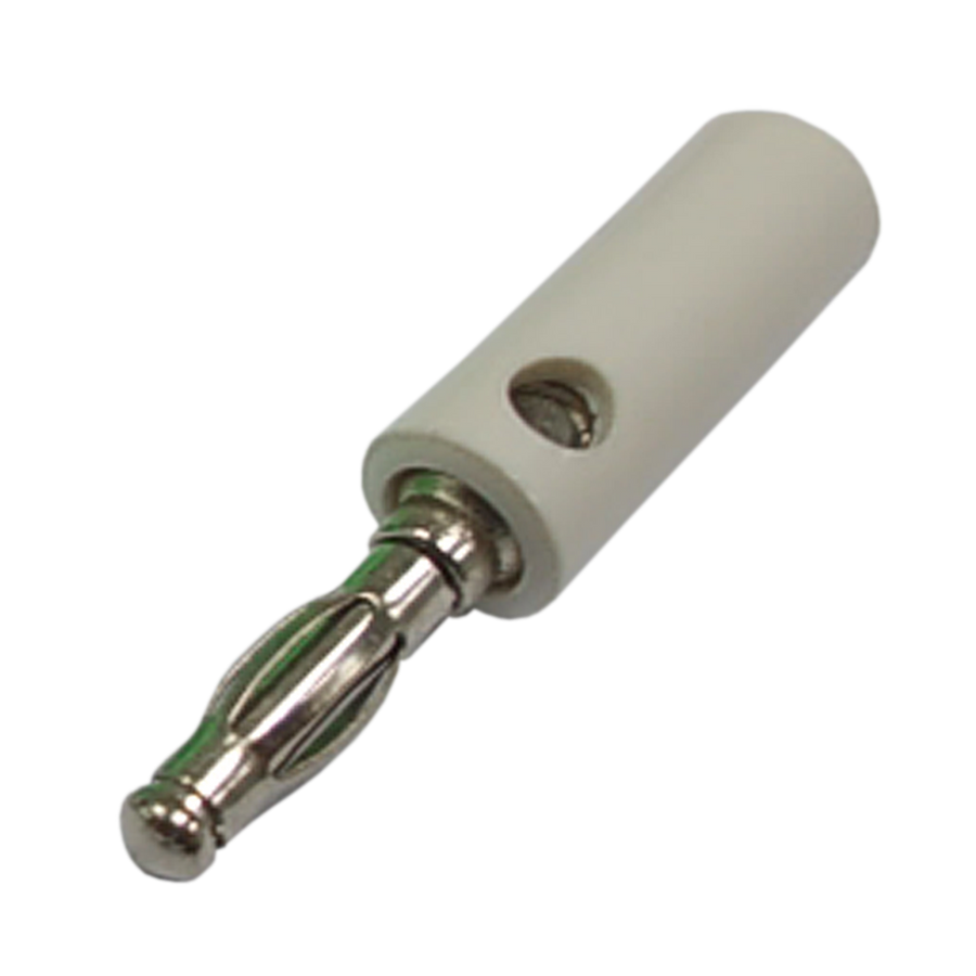 PLUG BANANA PLATEADO, BLANCO, PLASTICO