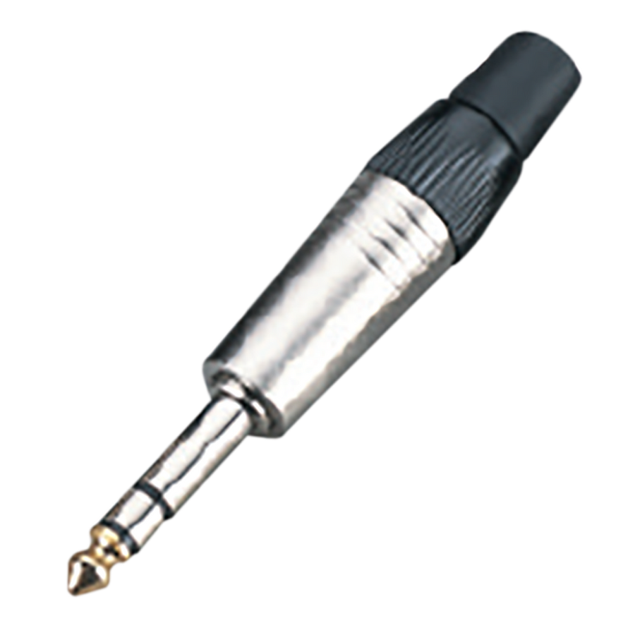 PLUG 6.3MM PLATEADO, ESTEREO SIN RESORTE, BAQUELITA, MANGO PVC NEGRO, METALICO