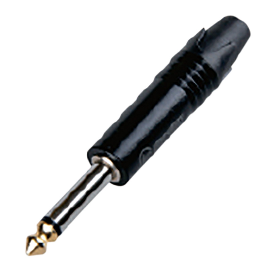 PLUG 6.3MM PLATEADO, ESTEREO SIN RESORTE, BAQUELITA, MANGO PVC NEGRO, METALICO