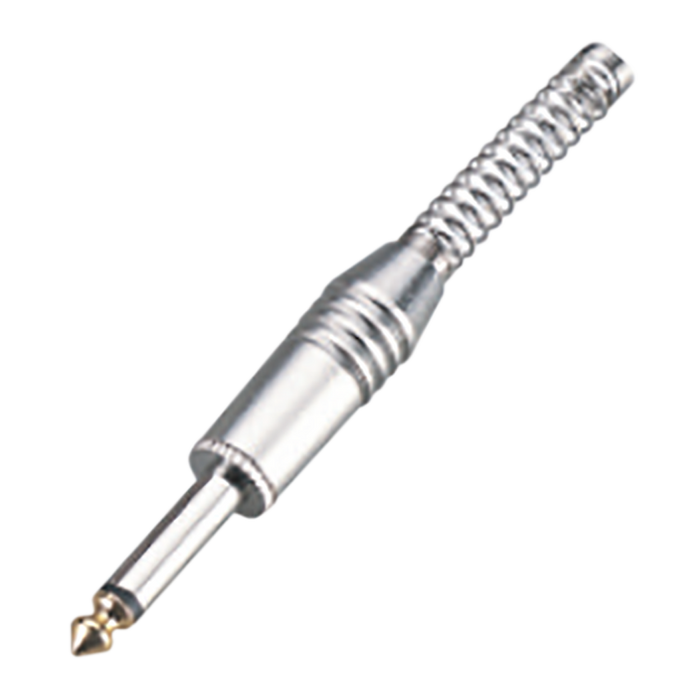 PLUG 6.3MM PLATEADO, MONO CON RESORTE, BAQUELITA, METALICO