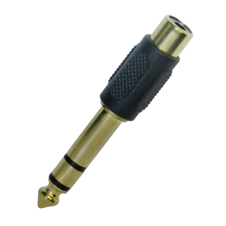 ADAPTADOR JACK RCA A PLUG 6.3MM ESTEREO, DORADO, METALICO