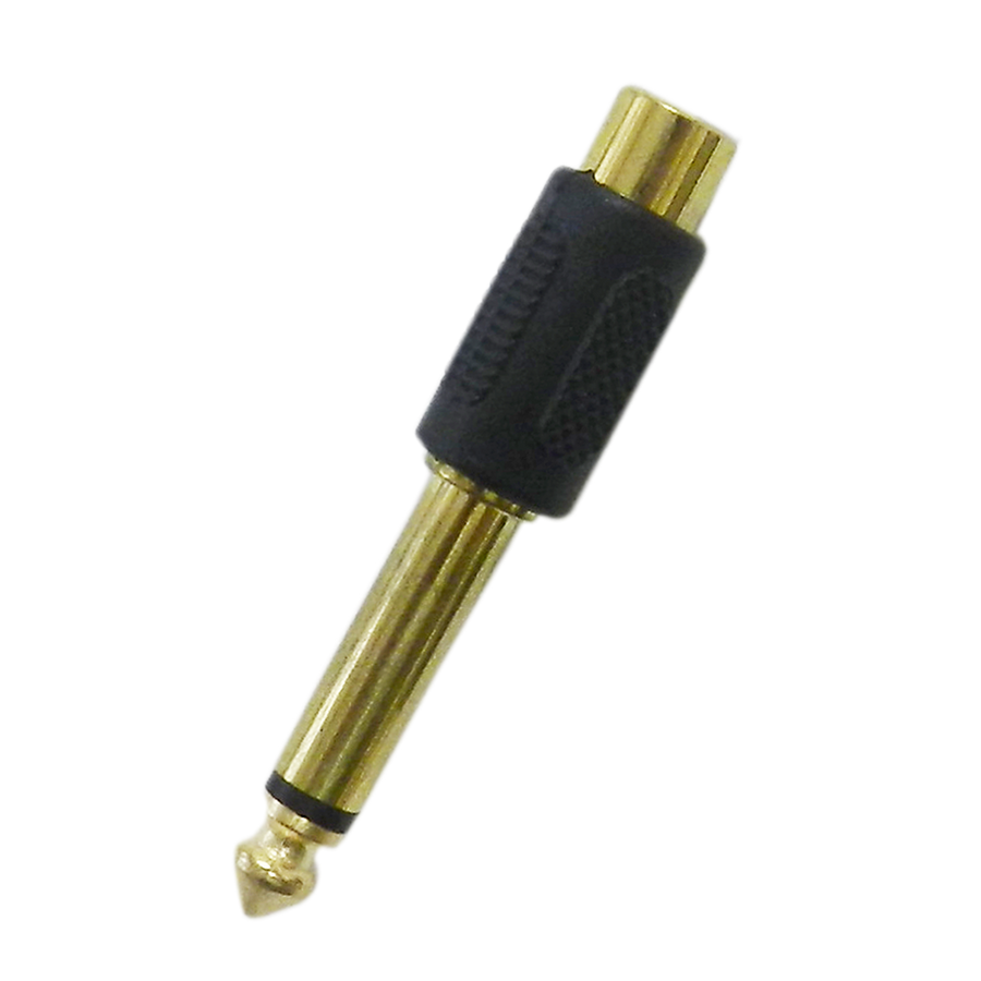 ADAPTADOR JACK RCA A PLUG 6.3MM MONO, DORADO, METALICO