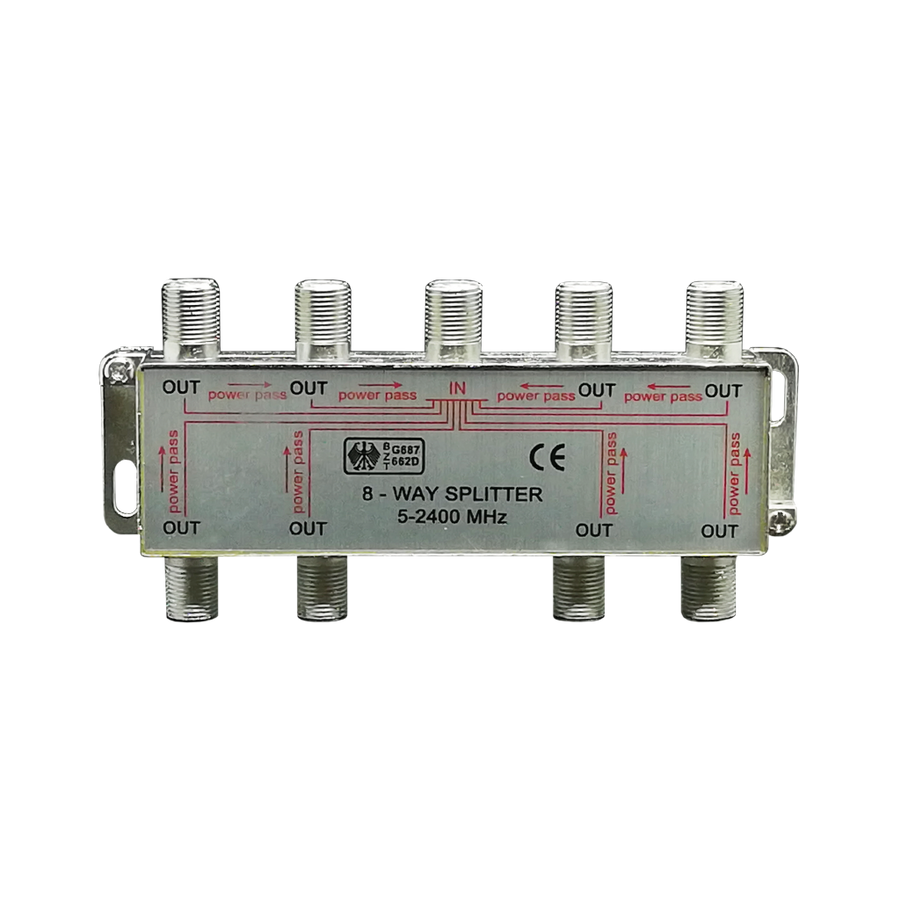SPLITTER COAXIAL DE 8 SALIDAS, 1 ENTRADA, 5-2450MHZ, CON PCB, BLISTER