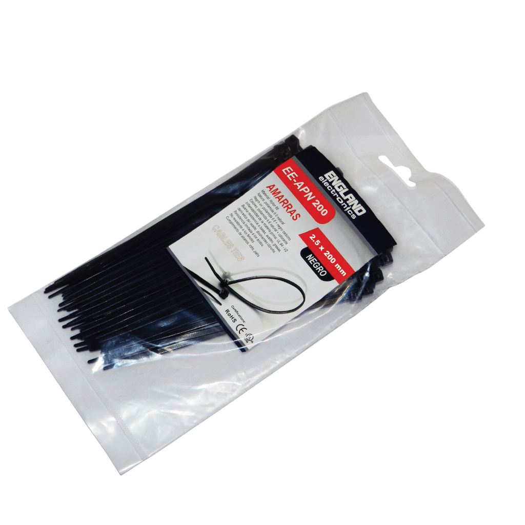 AMARRAS PLASTICAS, 100 PCS, 2.5MM, 20 CM, NEGRO
