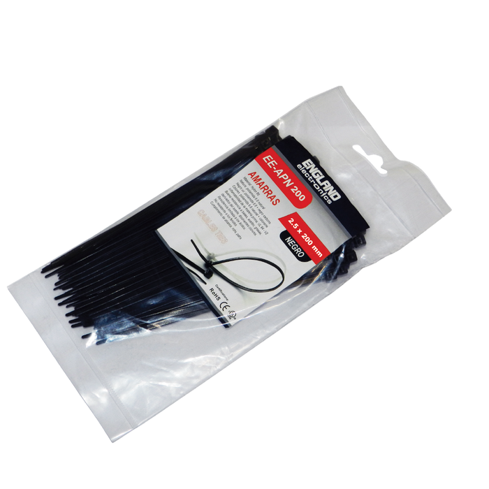 AMARRAS PLASTICAS, 100 PCS, 2.5MM, 20 CM, NEGRO