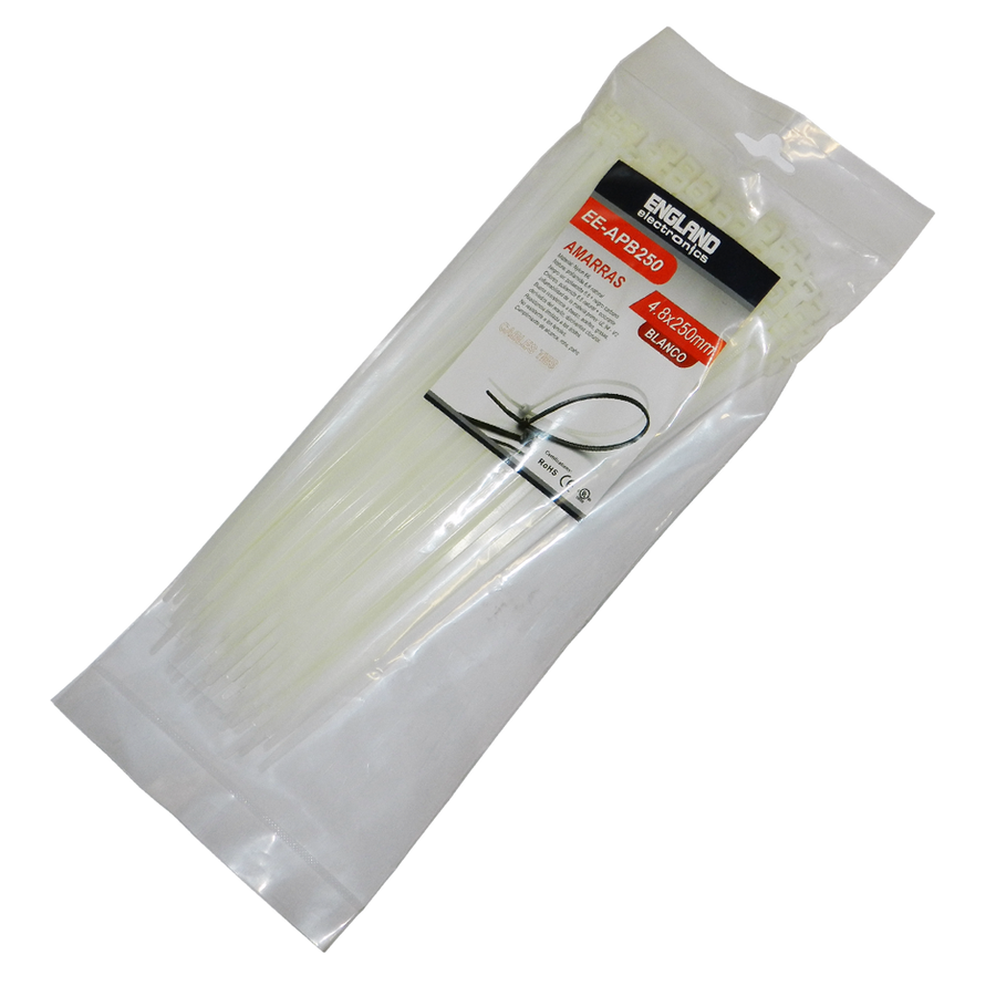 AMARRAS PLASTICAS, 100 PCS, 4.8MM, 25 CM, BLANCO