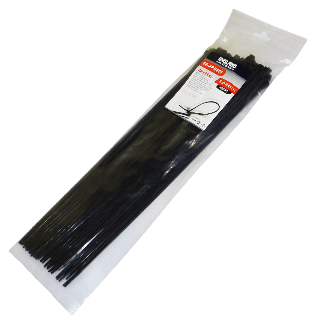 AMARRAS PLASTICAS, 100 PCS, 4.8MM, 40 CM, NEGRO