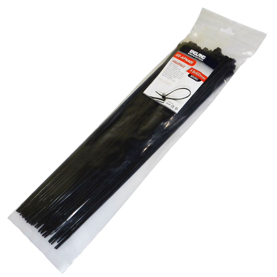 AMARRAS PLASTICAS, 100 PCS, 4.8MM, 40 CM, NEGRO
