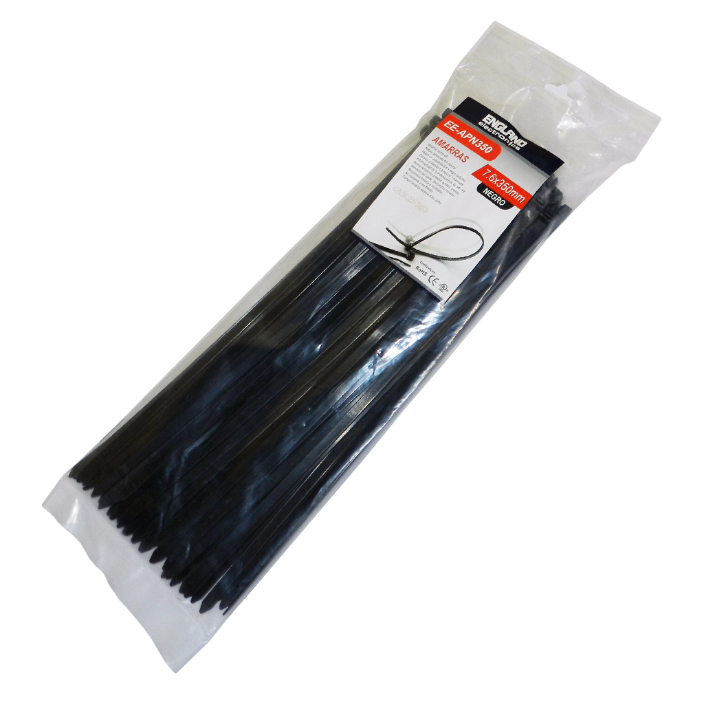 AMARRAS PLASTICAS, 100 PCS, 7.6MM, 35 CM, NEGRO