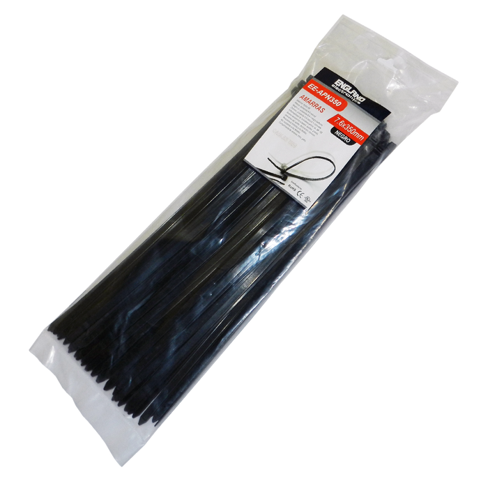 AMARRAS PLASTICAS, 100 PCS, 7.6MM, 35 CM, NEGRO
