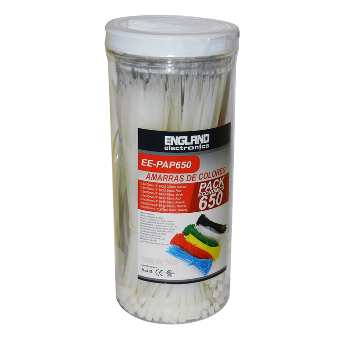 COMBO AMARRAS PLASTICAS, 650 PCS