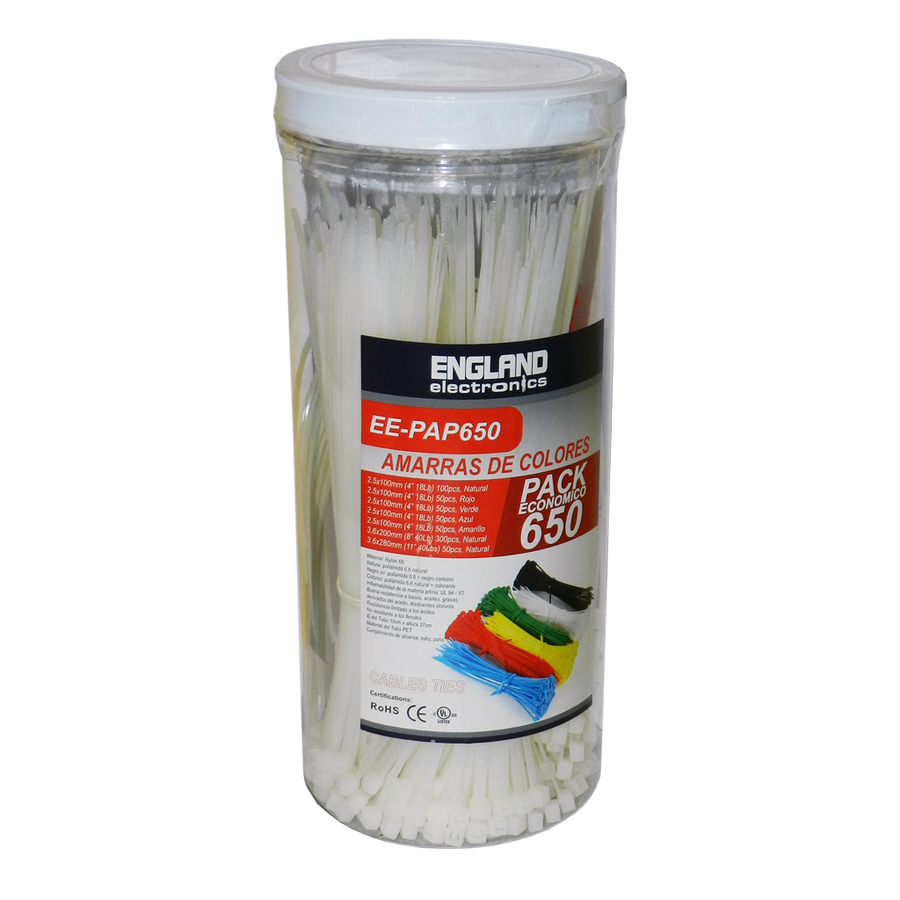COMBO AMARRAS PLASTICAS, 650 PCS