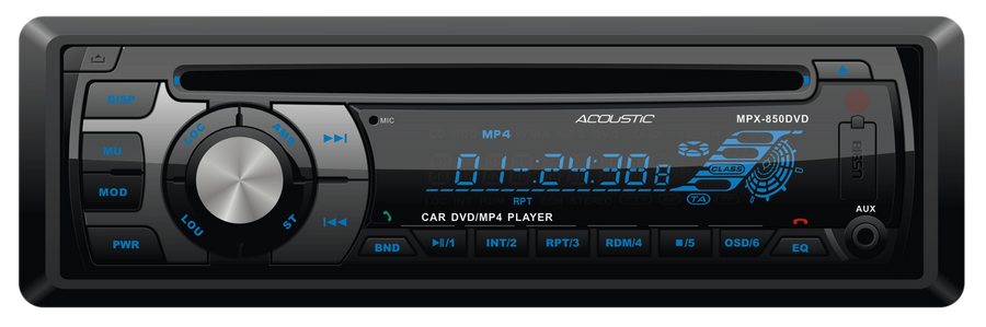 Radio para Carro 1DIN 50 x 4 W Potencia Máxima, MP3, Bluetooth, Puerto USB, ACOUSTIC MPX-850DVD