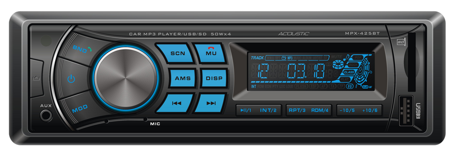 Radio para Carro 1DIN 50 x 4 W Potencia Máxima, MP3, Bluetooth, Puerto USB, ACOUSTIC MPX-425BT