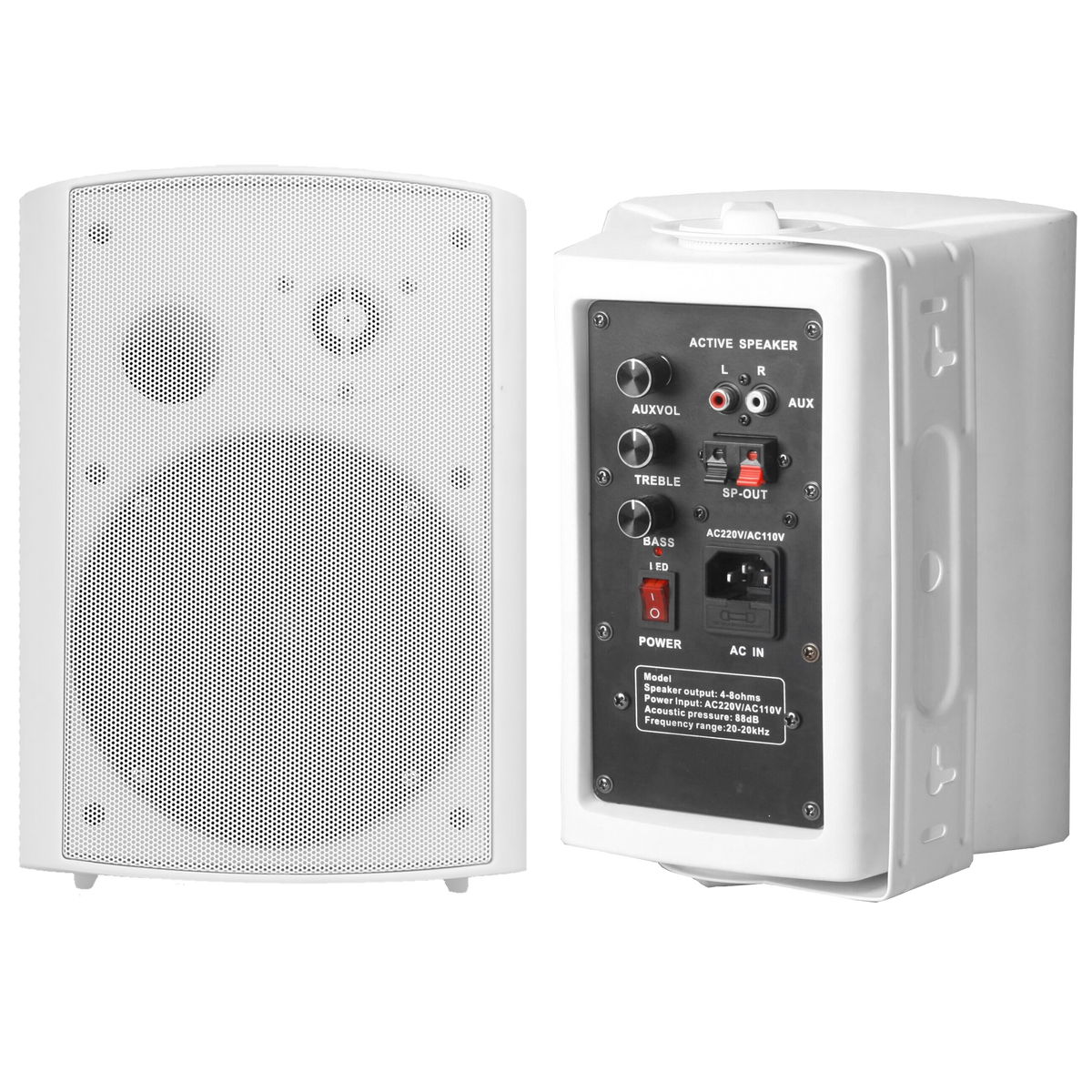 PARLANTES AMBIENTALES, ACTIVO Y PASIVO, DE PARED, 6 PULG., BLANCO, 40W+40W, AUX, RCA