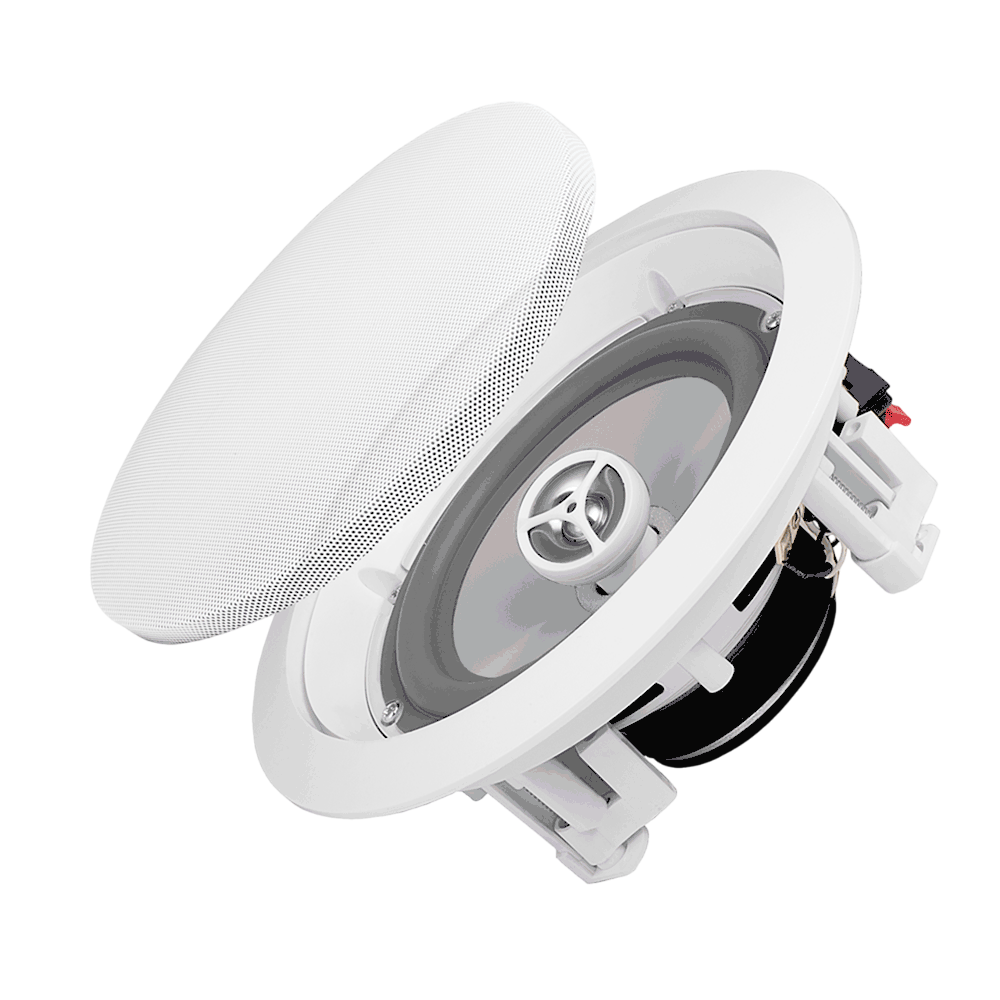 PAR DE PARLANTES PARA TUMBADO, PASIVOS, 8 PULG., 150W, 90DB, 8OHM, REJILLA CLASICA, RESISTENCIA EN AMBIENTE HUMEDOS