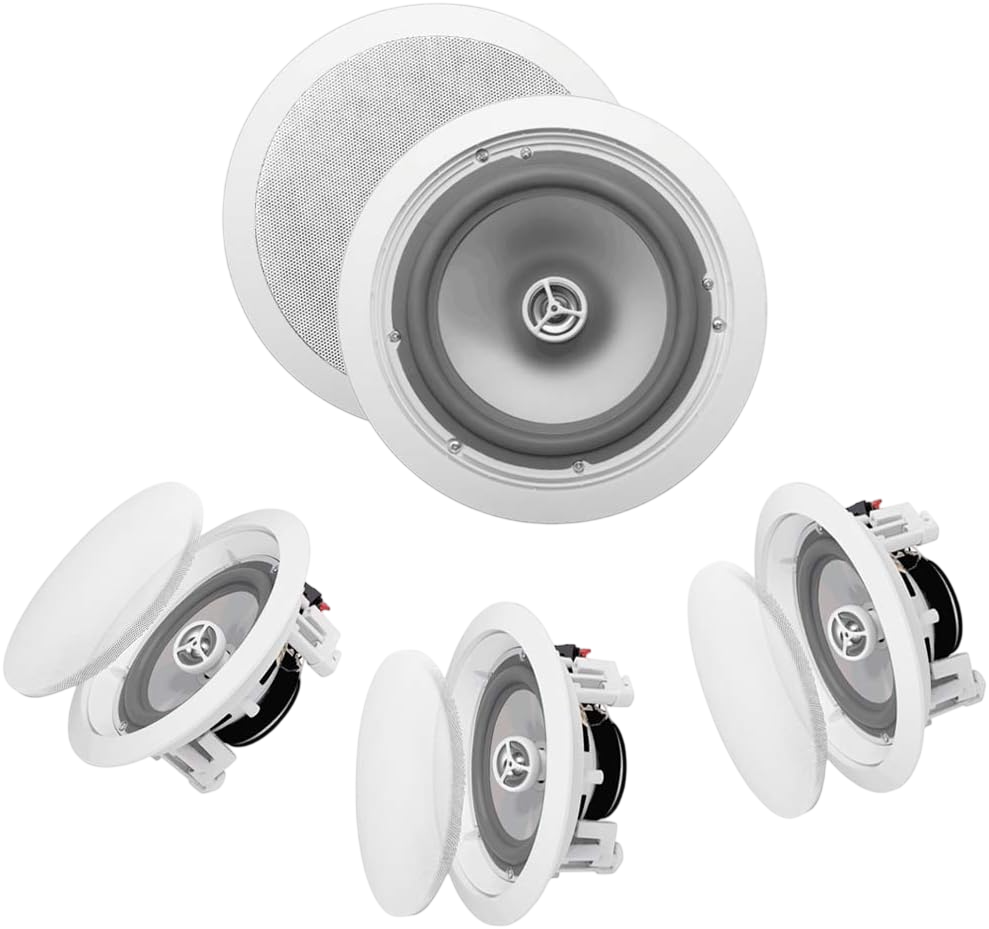 PAR DE PARLANTES PARA TUMBADO, PASIVOS, 8 PULG., 150W, 90DB, 8OHM, REJILLA CLASICA, RESISTENCIA EN AMBIENTE HUMEDOS