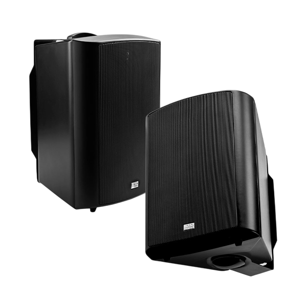 PAR DE PARLANTES NEGROS  PARA EXTERIORES, PASIVOS, IP54, 5.25 PULG. CON TRANSFORMADOR DE LINEA, 70V, 4-8-16-30W, 120W, 88DB, 8OHM