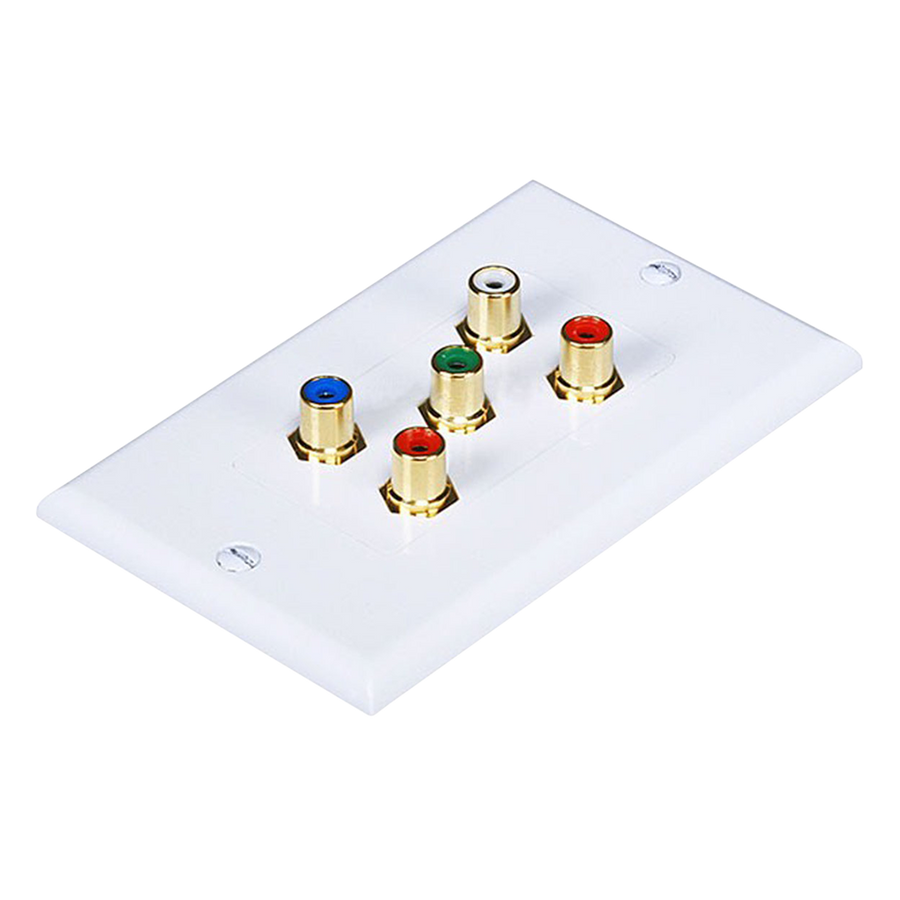 Placa para Pared Conector de 5 tomas RCA 5 Terminales ISO9001: 2008 CE,ROSH,SGS Plástico Blanco S/M GS01-1007