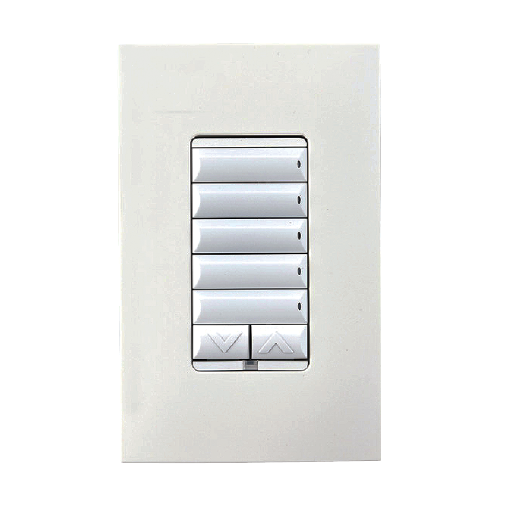 BOTONERA CONFIGURABLE DE 7 SERVICIOS CON INTERRUPTOR DIMERIZABLE INALAMBRICO ZIGBEE, COLOR BLANCO