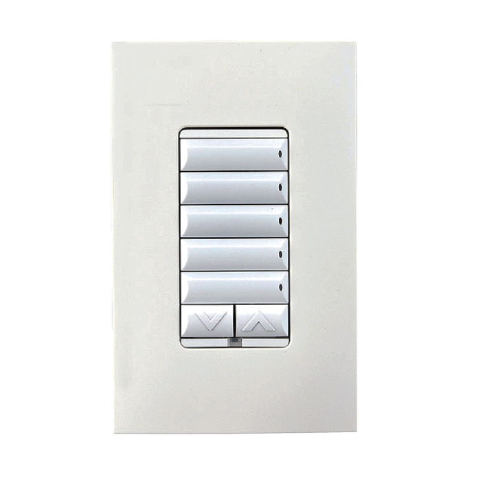BOTONERA CONFIGURABLE DE 7 SERVICIOS CON INTERRUPTOR DIMERIZABLE INALAMBRICO ZIGBEE, COLOR BLANCO